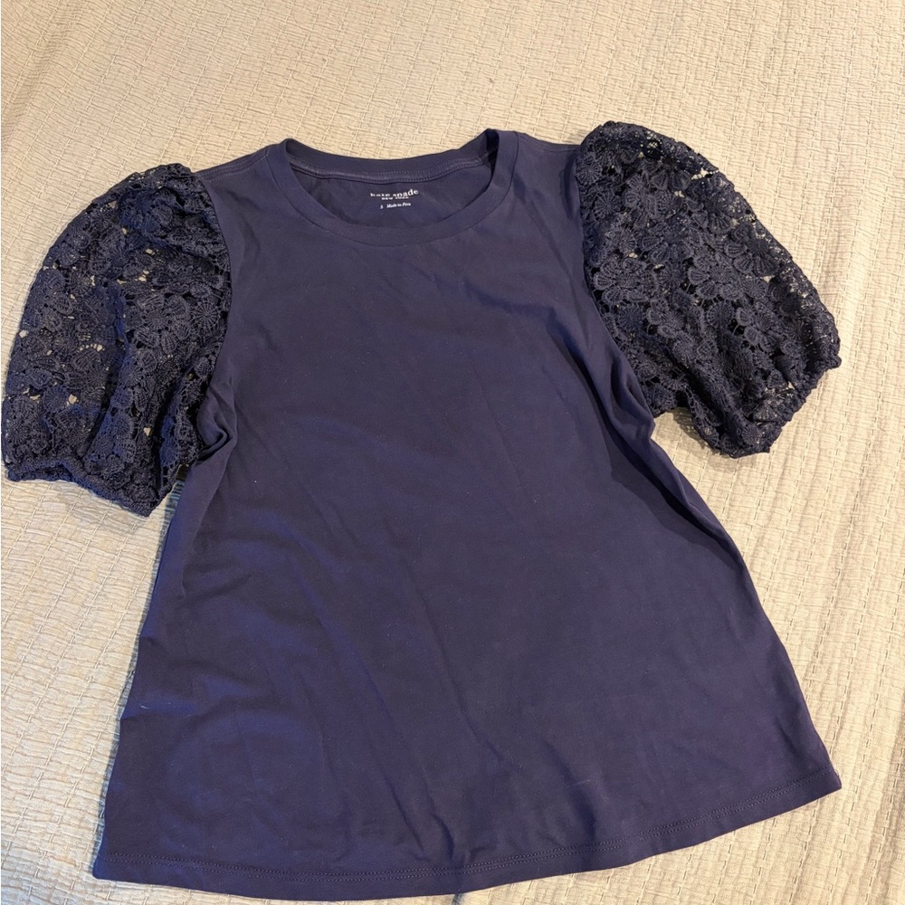 Kate Spade navy Puff Sleeve Lace Top